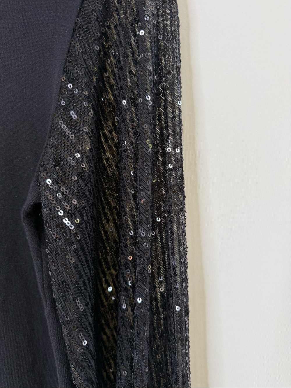 CeCe Sheer-Sequin-Sleeve Mock-Neck Cotton Sweater Rich Black - Size XS (NWOT) - Picture 7 of 10